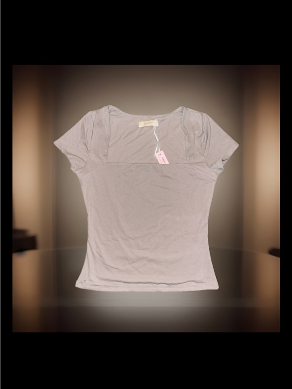 Taupe Square Neck Short Sleeve Bodycon Double Lined Top Women’s L